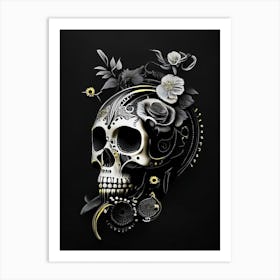 Skull With Floral Patterns 1 Yellow Stream Punk Art Print