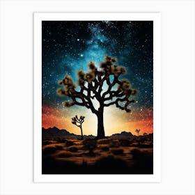 Joshua Tree With Starry Sky In Gold And Black (3) Art Print