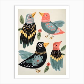 Folk Style Bird Painting Mockingbird 2 Art Print