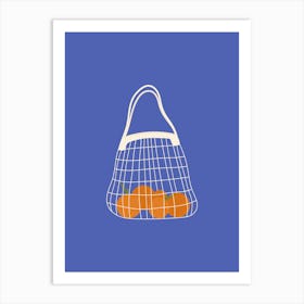 Bag With Oranges Blue Background Art Print