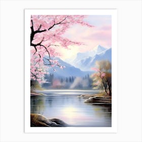 Cherry Blossoms By The Lake Art Print