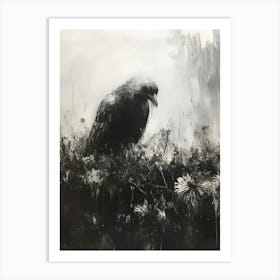 Crow black and white Art Print