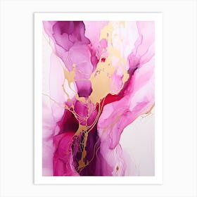 Pink, White, Gold Flow Asbtract Painting 1 Art Print