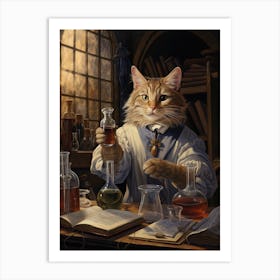 Cat As A Medieval Alchemist With Potions 1 Art Print