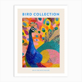 Peacock & Feathers Colourful Portrait 2 Poster Art Print