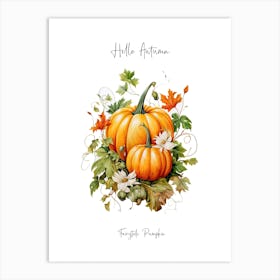 Hello Autumn Fairytale Pumpkin Watercolour Illustration 2 Art Print
