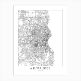 Milwaukee White Map Art Print