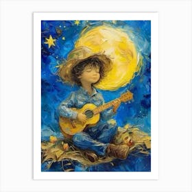 Moonlight Boy With Guitar Art Print