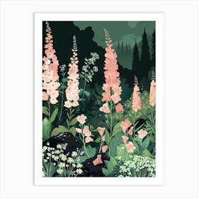 Pink Flowers In The Forest Art Print