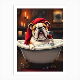 Cute Bulldog In Bath Art Print