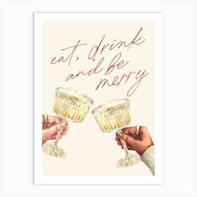 Christmas Eat Drink Be Merry Beige Art Print