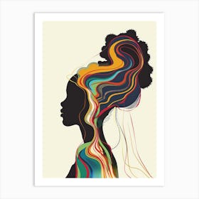 Silhouette Of A Woman With Colorful Hair Art Print