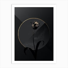 Shadowy Vintage Didier's Tulip Botanical on Black with Gold n.0016 Art Print