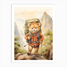 Hiking Watercolour Lion Art Painting 5 Art Print