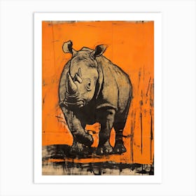 Rhino, Woodblock Animal  Drawing 3 Art Print