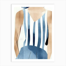 Woman In Blue Striped Dress Art Print