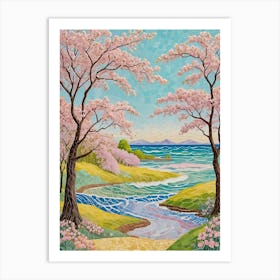 Cherry Blossoms By The Ocean Art Print