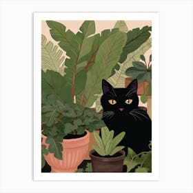 Black Cat And House Plants 12 Art Print