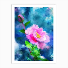 Watercolor Pink Rose Painting Art Print