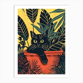 Cute Black Cat in a Plant Pot 8 Art Print