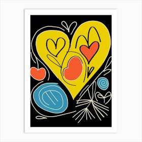 Black Yellow Blue Doodle Heart Art Print