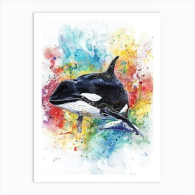Killer Whale Colourful Watercolour 1 Art Print
