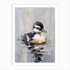 Black & White Painting Of Duckling Gliding Along The Pond 3 Art Print