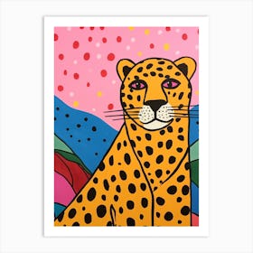 Pink Polka Dot Mountain Lion 1 Art Print