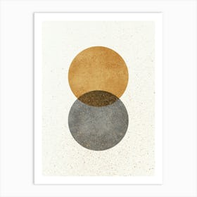 Abstract Lunar Eclipse 2 Circles Geometric Shape Minimalism - Gold Yellow Grey Art Print