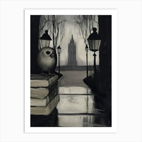 Owl On Books Art Print