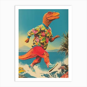 Retro Dinosaur Hiking Collage 4 Art Print