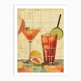 Rustic Tiled Cocktail Illustration Art Print