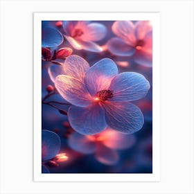 Blue Flowers Wallpaper Art Print