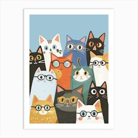 Group Of Cats With Glasses 1 Art Print