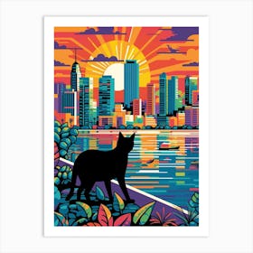 Miami, United States Skyline With A Cat 2 Art Print