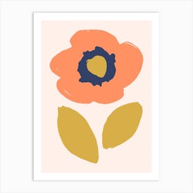 Peach Blue Large Scale Abstract Flower Art Print