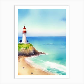 Watercolor Lighthouse Ocean Art Print