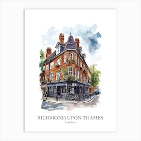 Richmond Upon Thames London Borough   Street Watercolour 1 Poster Art Print