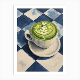 Matcha Latte Blue Checkerboard 3 Art Print