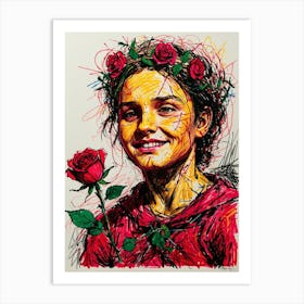 'A Girl With Roses' Art Print