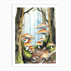 Mushrooms In The Forest 3 Art Print