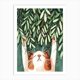 Cat With Holly Art Print