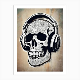 Skull With Headphones 135 Art Print