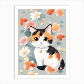 Calico Cat With Flowers Poster