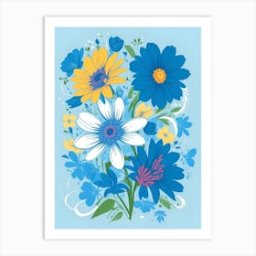 Beautiful Flowers Illustration Vertical Composition In Blue Tone 14 Art Print