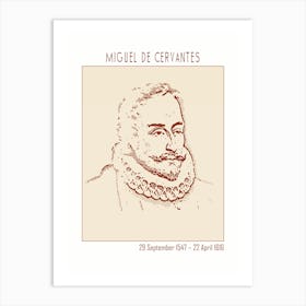 Line Art Minimalist – Miguel De Cervantes The Author Of Don Quixote (1605, 1615) 1 Art Print