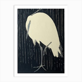 Japanese Ukiyo-E Egret In The Rain Art Print