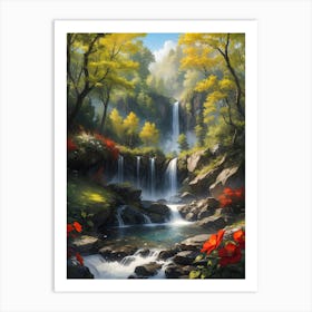 Cascade waterfall in forest #3 - Oil Painting Art Print