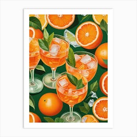 Aperol Spritz Pattern Cocktail Oranges Kitchen Art Art Print (15) Art Print