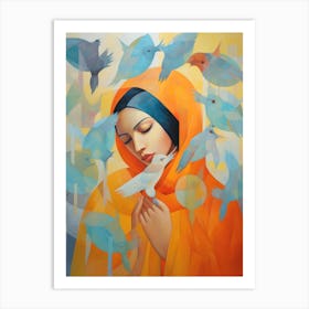 Woman With Birds 4 Art Print